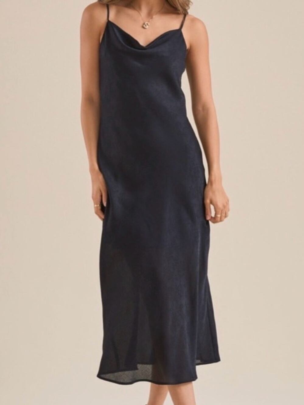 Altard state black Satin Midi Slip Dress minimalist lbd  size xs